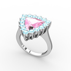 Pralia Yüzük - Pembe kuvars ve akuamarin 8 ayar beyaz altın yüzük #hcu7ln