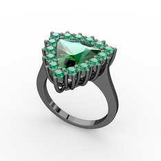 Pralia Yüzük - Yeşil kuvars 925 ayar siyah rodyum kaplama gümüş yüzük #hjs0wk