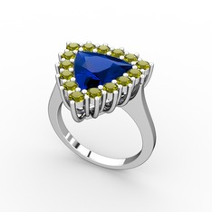 Lab safir ve peridot 18 ayar beyaz altın yüzük