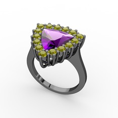 Pralia Yüzük - Ametist ve peridot 925 ayar siyah rodyum kaplama gümüş yüzük #is9n68