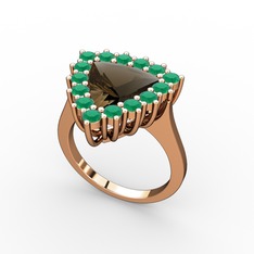 Pralia Yüzük - Dumanlı kuvars ve kök zümrüt 18 ayar rose altın yüzük #iv60l3