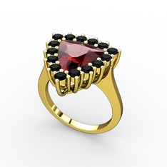 Pralia Yüzük - Garnet ve siyah zirkon 925 ayar altın kaplama gümüş yüzük #j00779