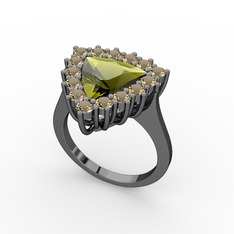 Peridot ve dumanlı kuvars 925 ayar siyah rodyum kaplama gümüş yüzük