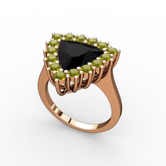 Siyah zirkon ve peridot 8 ayar rose altın yüzük
