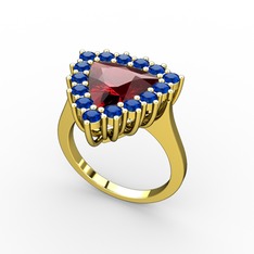 Garnet ve lab safir 14 ayar altın yüzük