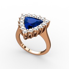 Lab safir ve swarovski 14 ayar rose altın yüzük