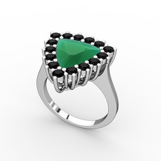 Pralia Yüzük - Kök zümrüt ve siyah zirkon 8 ayar beyaz altın yüzük #kd3qhn