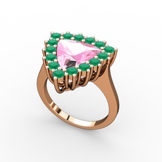 Pralia Yüzük - Pembe kuvars ve kök zümrüt 8 ayar rose altın yüzük #lesr0h