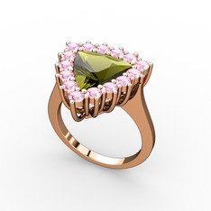 Peridot ve pembe kuvars 14 ayar rose altın yüzük