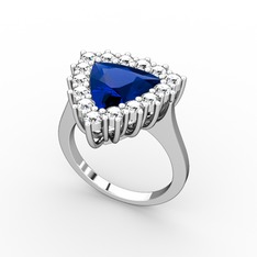 Pralia Yüzük - Lab safir ve swarovski 8 ayar beyaz altın yüzük #loh5i7