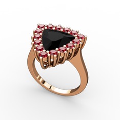 Siyah zirkon ve garnet 18 ayar rose altın yüzük