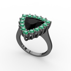 Pralia Yüzük - Siyah zirkon ve yeşil kuvars 925 ayar siyah rodyum kaplama gümüş yüzük #lspwwq