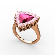 Rodolit garnet ve pembe kuvars 14 ayar rose altın yüzük