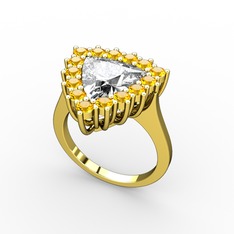 Pralia Yüzük - Beyaz zirkon ve sitrin 18 ayar altın yüzük #lyw6o5