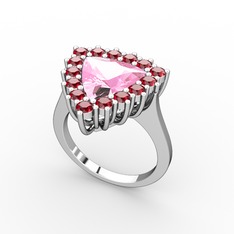 Pembe kuvars ve garnet 18 ayar beyaz altın yüzük