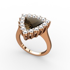 Dumanlı kuvars ve swarovski 14 ayar rose altın yüzük