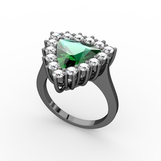 Pralia Yüzük - Yeşil kuvars ve swarovski 925 ayar siyah rodyum kaplama gümüş yüzük #mtsna