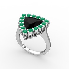 Pralia Yüzük - Siyah zirkon ve kök zümrüt 8 ayar beyaz altın yüzük #n8jtyz
