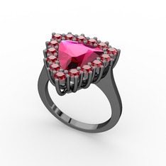 Pralia Yüzük - Rodolit garnet ve garnet 925 ayar siyah rodyum kaplama gümüş yüzük #n8x2fr
