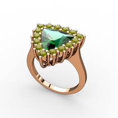 Yeşil kuvars ve peridot 925 ayar rose altın kaplama gümüş yüzük