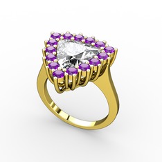 Pralia Yüzük - Beyaz zirkon ve ametist 18 ayar altın yüzük #omgi4c