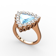 Akuamarin ve pırlanta 18 ayar rose altın yüzük (0.9 karat)