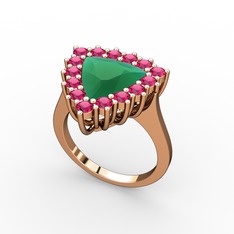 Kök zümrüt ve rodolit garnet 14 ayar rose altın yüzük