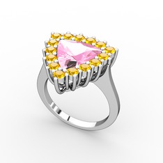 Pralia Yüzük - Pembe kuvars ve sitrin 18 ayar beyaz altın yüzük #s6c33v