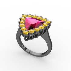 Pralia Yüzük - Rodolit garnet ve sitrin 925 ayar siyah rodyum kaplama gümüş yüzük #sh4h0c
