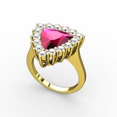 Rodolit garnet ve pırlanta 14 ayar altın yüzük (0.9 karat)