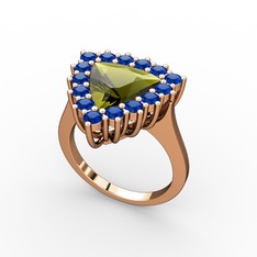 Peridot ve lab safir 8 ayar rose altın yüzük