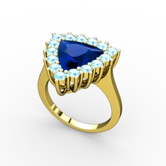 Pralia Yüzük - Lab safir ve akuamarin 18 ayar altın yüzük #tf306r