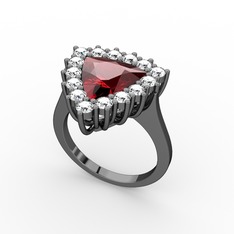 Pralia Yüzük - Garnet ve swarovski 925 ayar siyah rodyum kaplama gümüş yüzük #tftmw