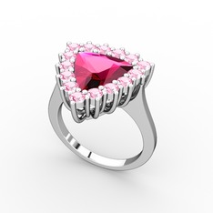 Rodolit garnet ve pembe kuvars 18 ayar beyaz altın yüzük