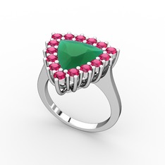 Kök zümrüt ve rodolit garnet 8 ayar beyaz altın yüzük