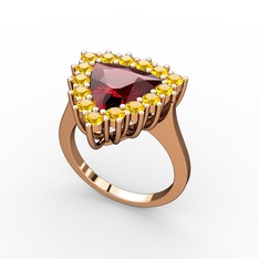 Garnet ve sitrin 18 ayar rose altın yüzük