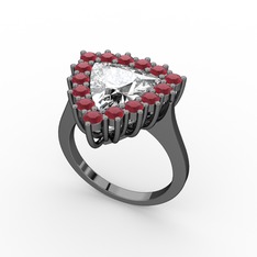 Pralia Yüzük - Swarovski ve kök yakut 925 ayar siyah rodyum kaplama gümüş yüzük #ufl11b