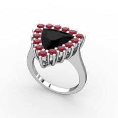 Pralia Yüzük - Siyah zirkon ve kök yakut 18 ayar beyaz altın yüzük #unu47s