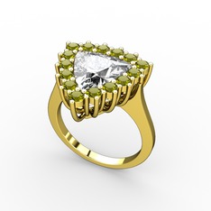 Beyaz zirkon ve peridot 8 ayar altın yüzük