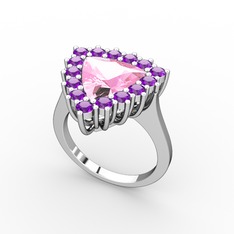 Pralia Yüzük - Pembe kuvars ve ametist 18 ayar beyaz altın yüzük #vnxeiq