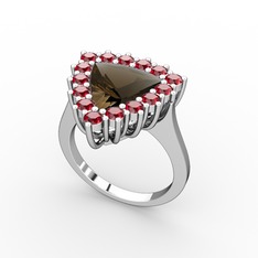 Dumanlı kuvars ve garnet 18 ayar beyaz altın yüzük