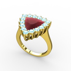 Pralia Yüzük - Kök yakut ve akuamarin 18 ayar altın yüzük #vztudf