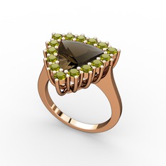 Pralia Yüzük - Dumanlı kuvars ve peridot 14 ayar rose altın yüzük #w2ghun