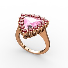 Pembe kuvars ve garnet 14 ayar rose altın yüzük