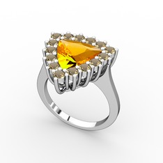 Pralia Yüzük - Sitrin ve dumanlı kuvars 14 ayar beyaz altın yüzük #wvovt6