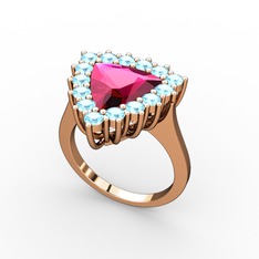 Rodolit garnet ve akuamarin 8 ayar rose altın yüzük