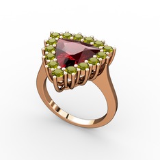 Garnet ve peridot 18 ayar rose altın yüzük