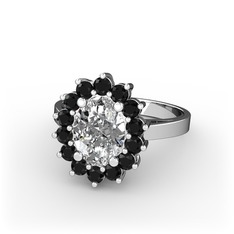 Eda Yüzük - Swarovski ve siyah zirkon 14 ayar beyaz altın yüzük #106lbjk