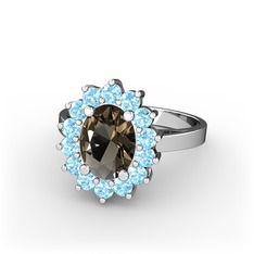 Eda Yüzük - Dumanlı kuvars ve akuamarin 14 ayar beyaz altın yüzük #10d775e