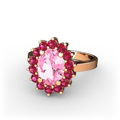 Pembe kuvars ve rodolit garnet 8 ayar rose altın yüzük